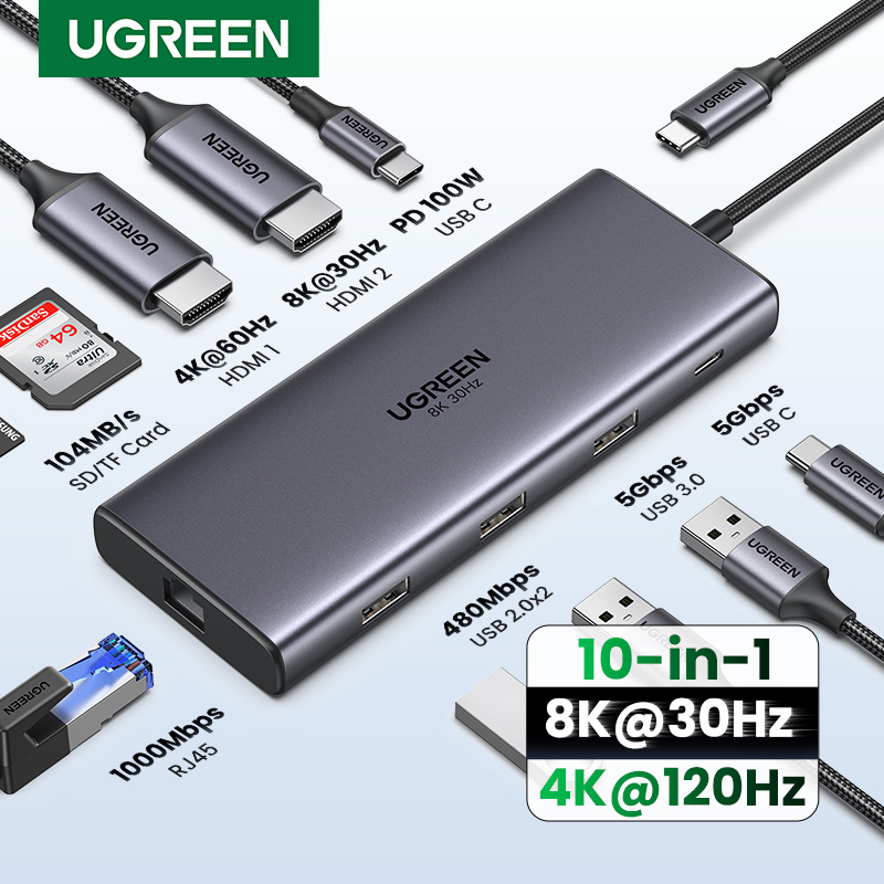 Mac Laptop Accessories - UGREEN 듀얼 HDMI USB-C 허브 8K